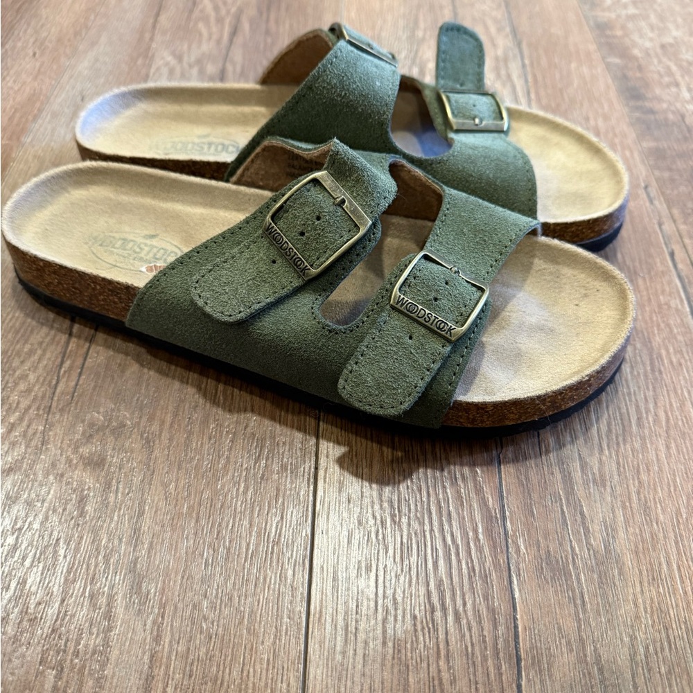 Green Suede Woodstock Sandals